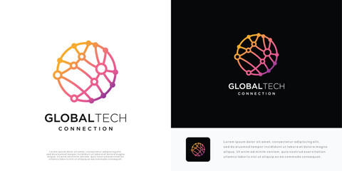 Global technology vector logo icon template with connection concept made with lines