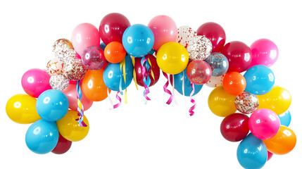 Colorful balloon party garland arch gate entrance isolated on transparent background, png