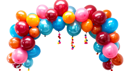 Colorful balloon party garland arch gate entrance isolated on transparent background, png