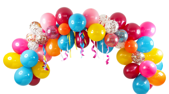 Colorful balloon party garland arch gate entrance isolated on transparent background, png