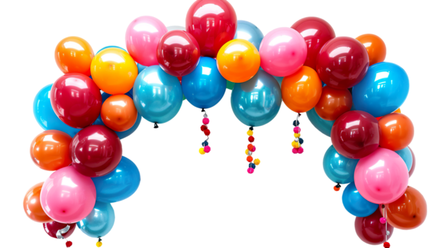 Colorful balloon party garland arch gate entrance isolated on transparent background, png