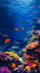 Naklejka premium 12. A vibrant underwater scene filled with coral reefs and fish