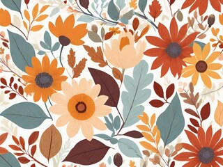 デザイン向けのフローラルパターンと秋の葉模様