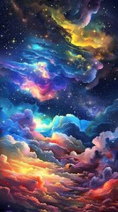 Colorful Cloudscape with Stars Illustration