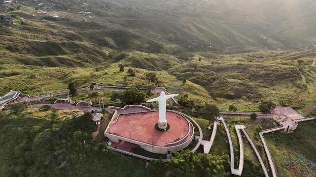 Panoramic drone video of Cristo Rey in Cali, Valle del Cauca, Colombia
