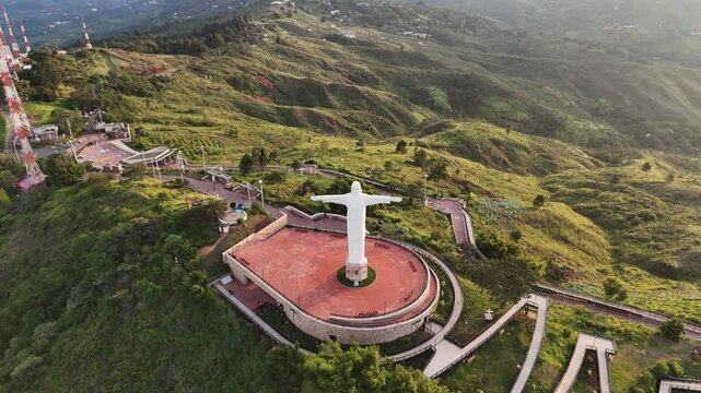 Panoramic drone video of Cristo Rey in Cali, Valle del Cauca, Colombia
