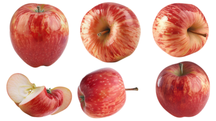 Detailed realistic visuals of red apples isolated on transparent background, png