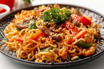 Japanese yakisoba noodles with vegetables and meat