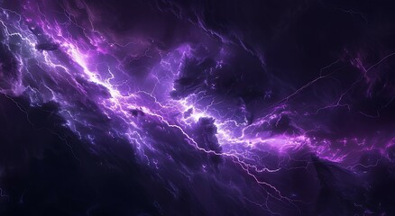 Vivid purple lightning in a tumultuous dark stormy sky.