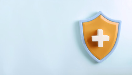 Fototapeta premium Protection icon with a medical cross on a blue background, symbolizing health and safety.