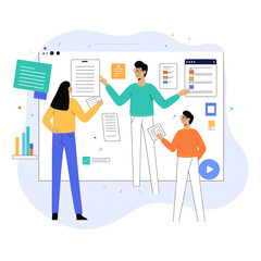 Concept illustrations for education. Set of people vector drawings in various activities of education, learning, reading book, online course and training, back to school.