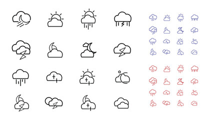 Fototapeta premium SET OF CLOUD ICONS, RAIN AND SUN DESIGN WITH CLOUDS