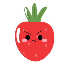 Cute happy strawberry character emoticon.Cute strawberry mascot character cartoon in red color illustration design. Isolated background
