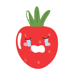 Cute happy strawberry character emoticon.Cute strawberry mascot character cartoon in red color illustration design. Isolated background
