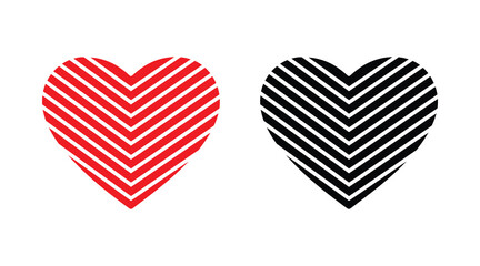 Red and black heart vector icons. Vector hearts for valentine day. Heart symbol. Heart sign.