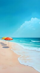 Fototapeta premium 6. A serene beach scene with colorful umbrellas and gentle waves