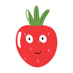 Cute happy strawberry character emoticon.Cute strawberry mascot character cartoon in red color illustration design. Isolated background