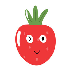 Cute happy strawberry character emoticon.Cute strawberry mascot character cartoon in red color illustration design. Isolated background