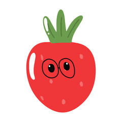 Cute happy strawberry character emoticon.Cute strawberry mascot character cartoon in red color illustration design. Isolated background