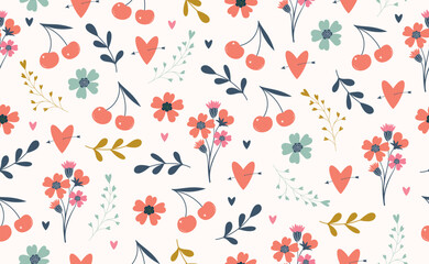 Funny Retro Groovy Valentines Day seamless pattern in trendy retro 70s style. Valentine background of  cartoon character. 70s -90s lovely elements. Boho Valentine Day Pattern. Vector illustration.