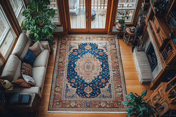 Elegant living room with Persian rug and wooden floors