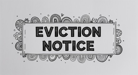 eviction notice word lettering with groovy doodles drawing design on plain white background