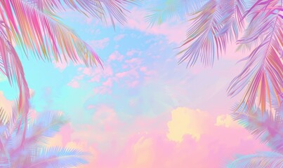 Obraz premium Palm leaves against a colorful sky. AI.