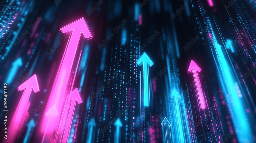 Poster a dynamic futuristic arrow points upward, symbolizing the continuous growth and success of business 