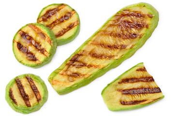 grilled sliced zucchini isolated on white background. clipping path