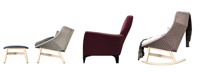 armchair isolate on a transparent background, comfortable furniture for home interior, 3D illustration, cg render
