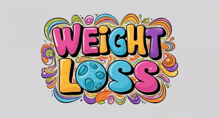 weight loss word lettering with groovy doodles drawing design on plain white background