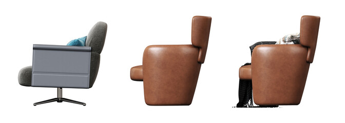 armchair isolate on a transparent background, comfortable furniture for home interior, 3D illustration, cg render
