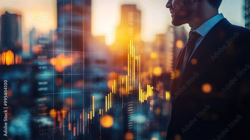 Canvas Prints Business Professional Overlooking City Skyline at Sunset