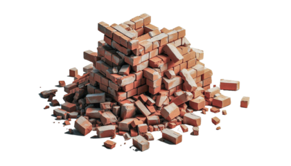 Broken brick wall on a transparent background