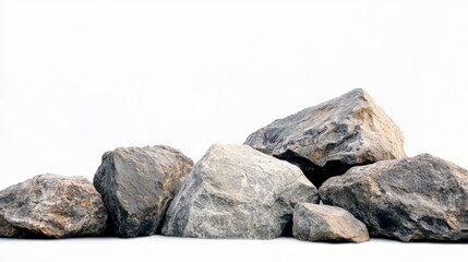rocks stones standing alone against a pure white background.