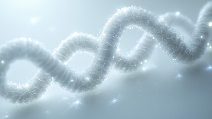 Fototapeta premium Cotton buds intertwined into a DNA helix, digital art, white background, glowing edges, soft blue lighting, futuristic scientific theme