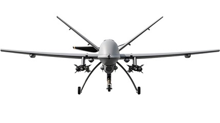 A military drone with high-speed rotary blades, isolated on a white background.