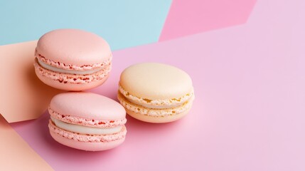 Obraz premium Minimalist Pastel Macarons on Geometric Background, Copy Space