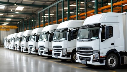 Fleet of white cargo vans lined up for prompt dispatch at the warehouse