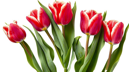 Fototapeta premium Tulips flower with leaves isolated on transparent background, png