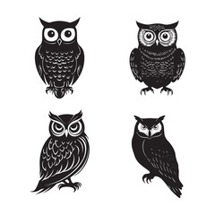 vector of black silhouette of owl bird