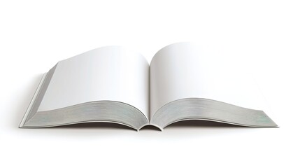 Fototapeta premium 3D rendering of an open book with blank pages on a white background. Book mockup template for design and presentation