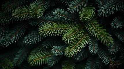 Christmas Fir tree brunch textured Background. Fluffy pine tree brunch close up.