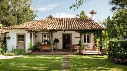 Obraz premium Vintage Portuguese Home with White Wooden Roof Structure