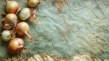 Obraz premium Vintage paper backdrop with small onions