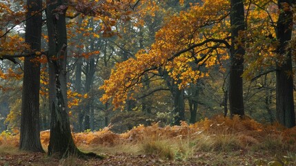 Vibrant autumn foliage in a woodland setting