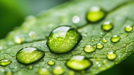 Water Droplets on Green Leaf - Macro Photography of Nature's Beauty