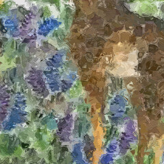 Oil paintings and various flowers, such as spotted deer, tropical leaves, lotus leaves, lotus flowers, and fish