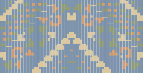 Pixel Art Abstract Traditional Japanese Patternfolk Embroidery, Aztec Geometric Ornament Print. Design for Carpet, Wallpaper, Clothing, Wrapping, Fabric