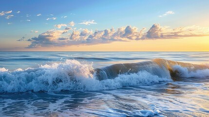 Fototapeta premium Tranquil Blue Ocean Waves at Sunset Beach